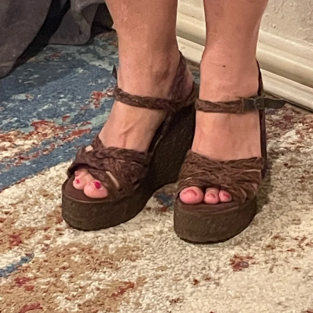 Sbicca Brown Braided Platform Wedge Sandals